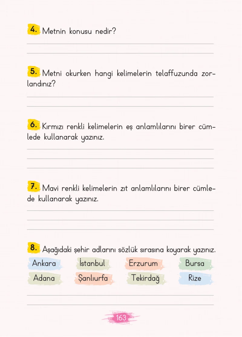 2. Sınıf Türkçe Ders Kitabı Cevapları Koza Yayınları Sayfa 163