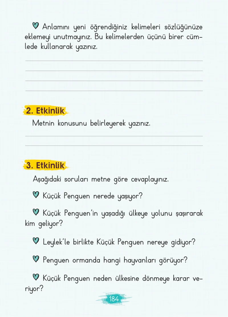 2. Sınıf Türkçe Ders Kitabı Cevapları Koza Yayınları Sayfa 184