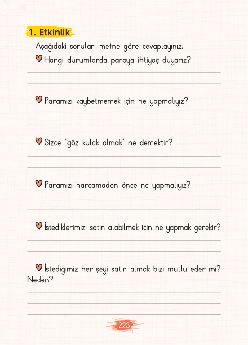 2. Sınıf Türkçe Ders Kitabı Cevapları Koza Yayınları Sayfa 223