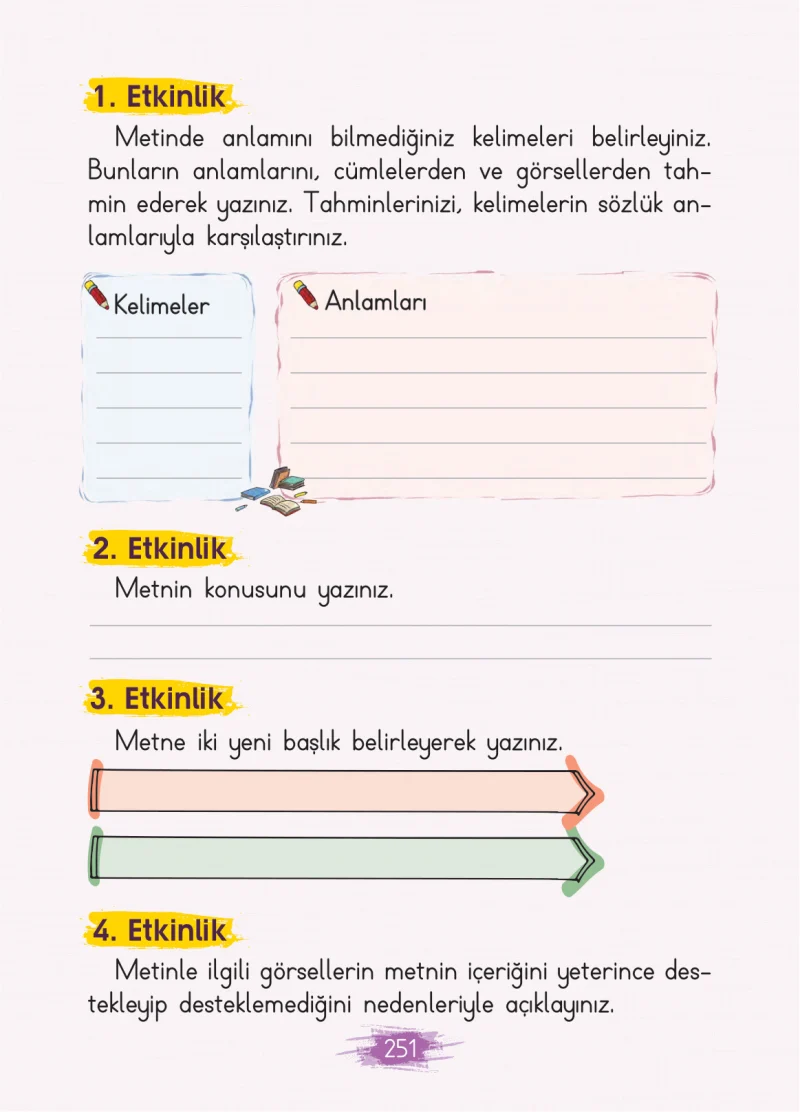 2. Sınıf Türkçe Ders Kitabı Cevapları Koza Yayınları Sayfa 251