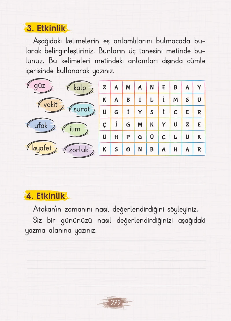 2. Sınıf Türkçe Ders Kitabı Cevapları Koza Yayınları Sayfa 279