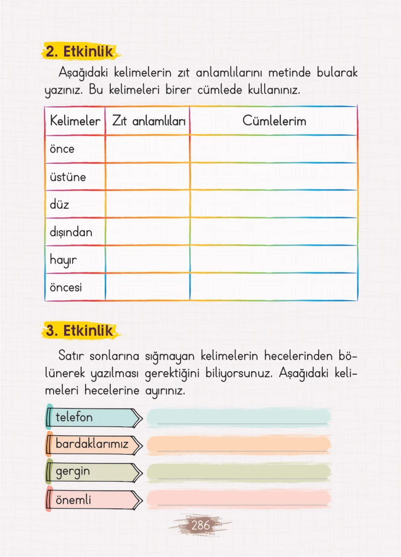 2. Sınıf Türkçe Ders Kitabı Cevapları Koza Yayınları Sayfa 286