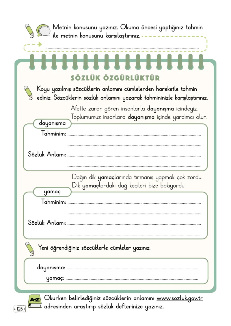 2. Sınıf Türkçe Ders Kitabı Cevapları Meb Yayınları 1. Kitap Sayfa 126