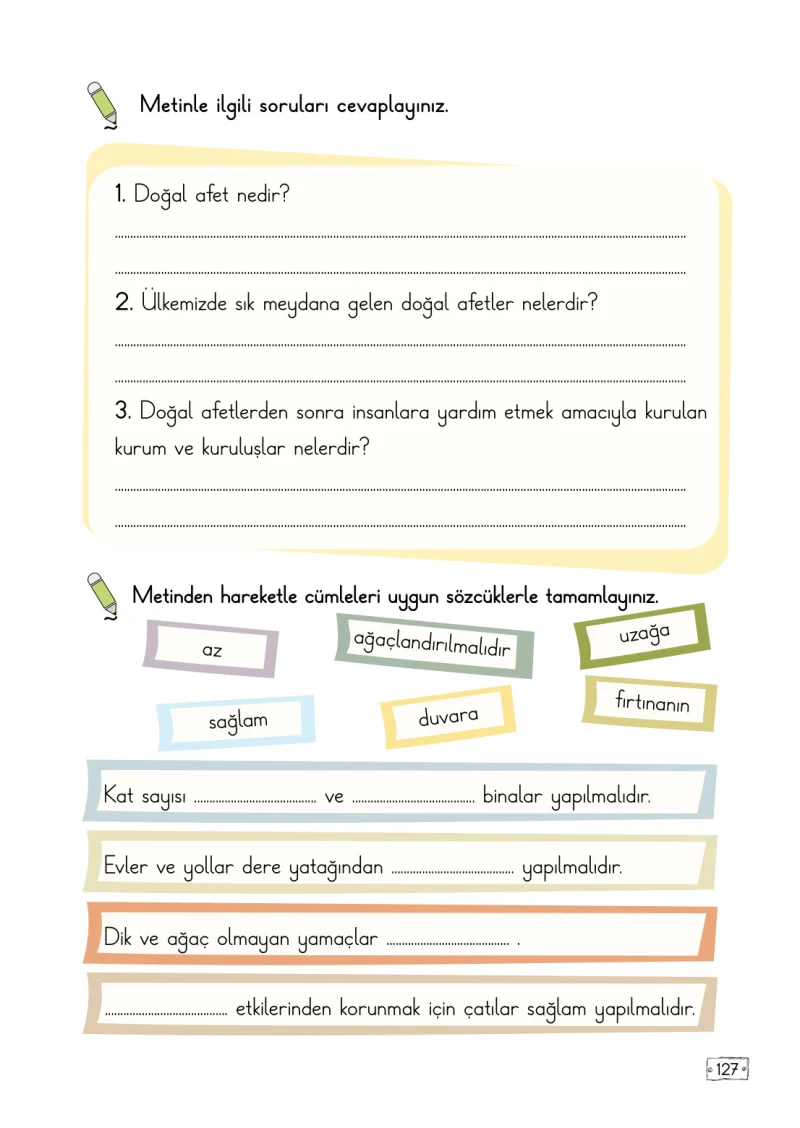 2. Sınıf Türkçe Ders Kitabı Cevapları Meb Yayınları 1. Kitap Sayfa 127