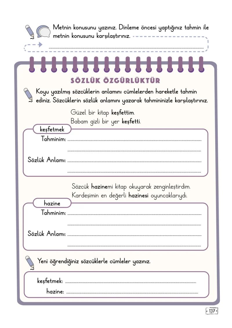 2. Sınıf Türkçe Ders Kitabı Cevapları Meb Yayınları 1. Kitap Sayfa 137