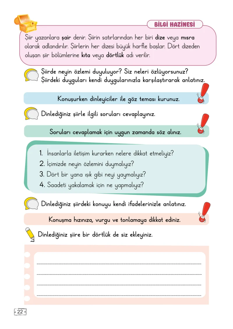 2. Sınıf Türkçe Ders Kitabı Cevapları Meb Yayınları 1. Kitap Sayfa 22