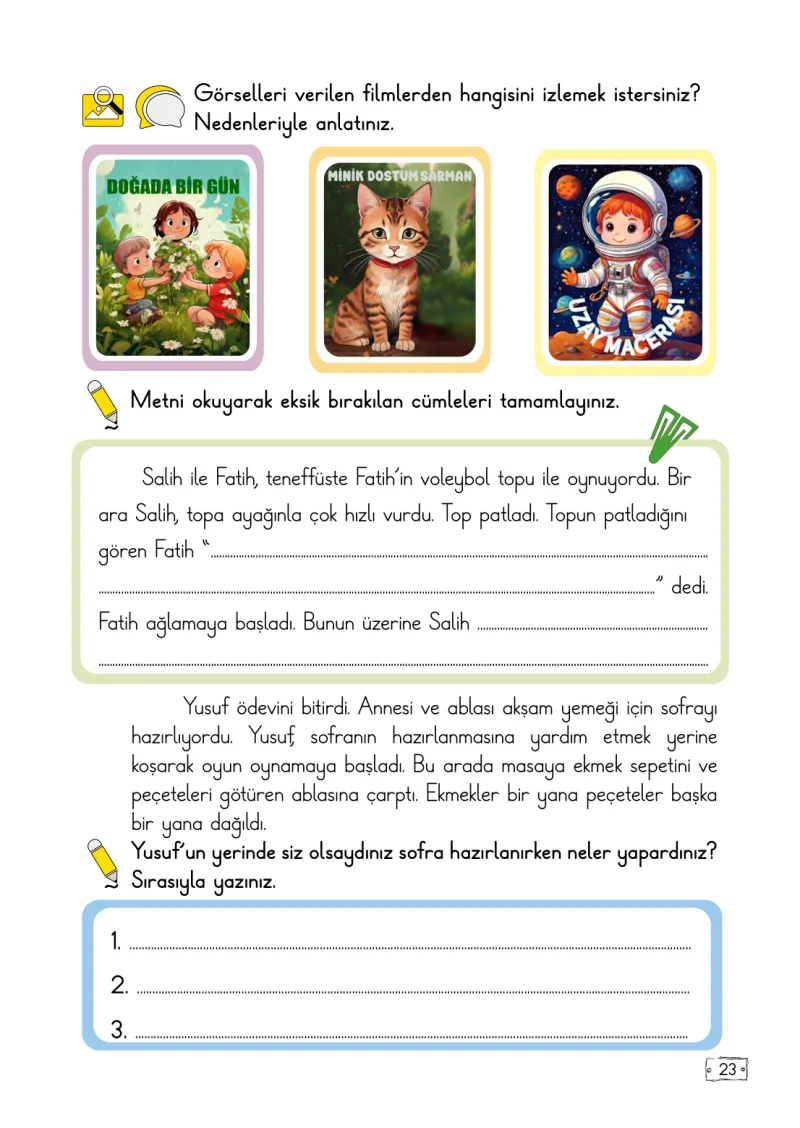 2. Sınıf Türkçe Ders Kitabı Cevapları Meb Yayınları 1. Kitap Sayfa 23