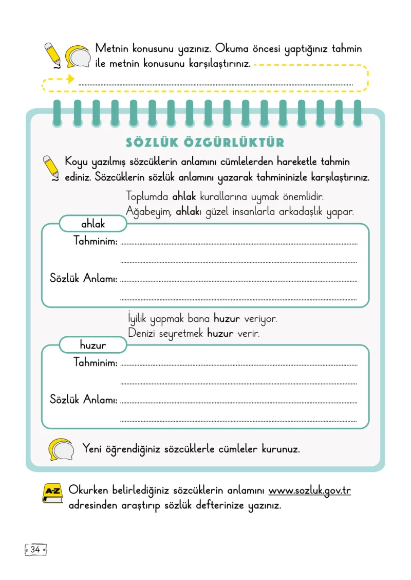 2. Sınıf Türkçe Ders Kitabı Cevapları Meb Yayınları 1. Kitap Sayfa 34