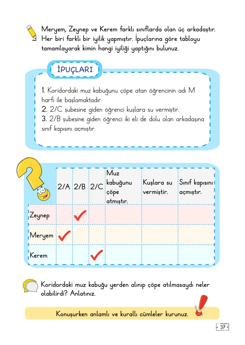 2. Sınıf Türkçe Ders Kitabı Cevapları Meb Yayınları 1. Kitap Sayfa 37