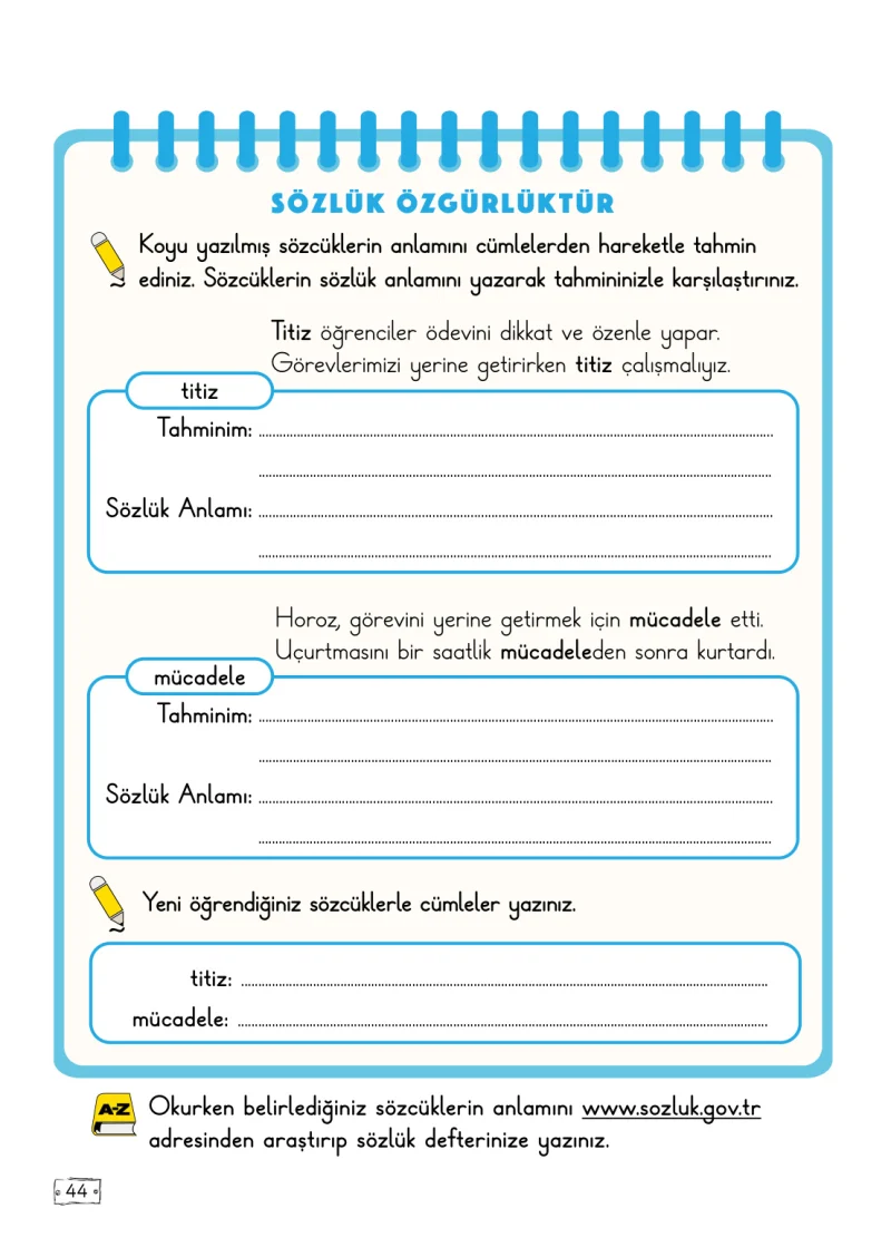 2. Sınıf Türkçe Ders Kitabı Cevapları Meb Yayınları 1. Kitap Sayfa 44