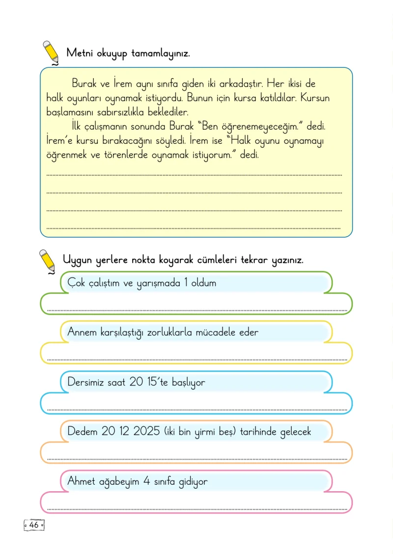 2. Sınıf Türkçe Ders Kitabı Cevapları Meb Yayınları 1. Kitap Sayfa 46