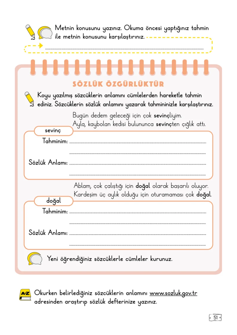 2. Sınıf Türkçe Ders Kitabı Cevapları Meb Yayınları 1. Kitap Sayfa 51