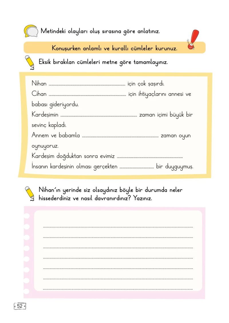 2. Sınıf Türkçe Ders Kitabı Cevapları Meb Yayınları 1. Kitap Sayfa 52