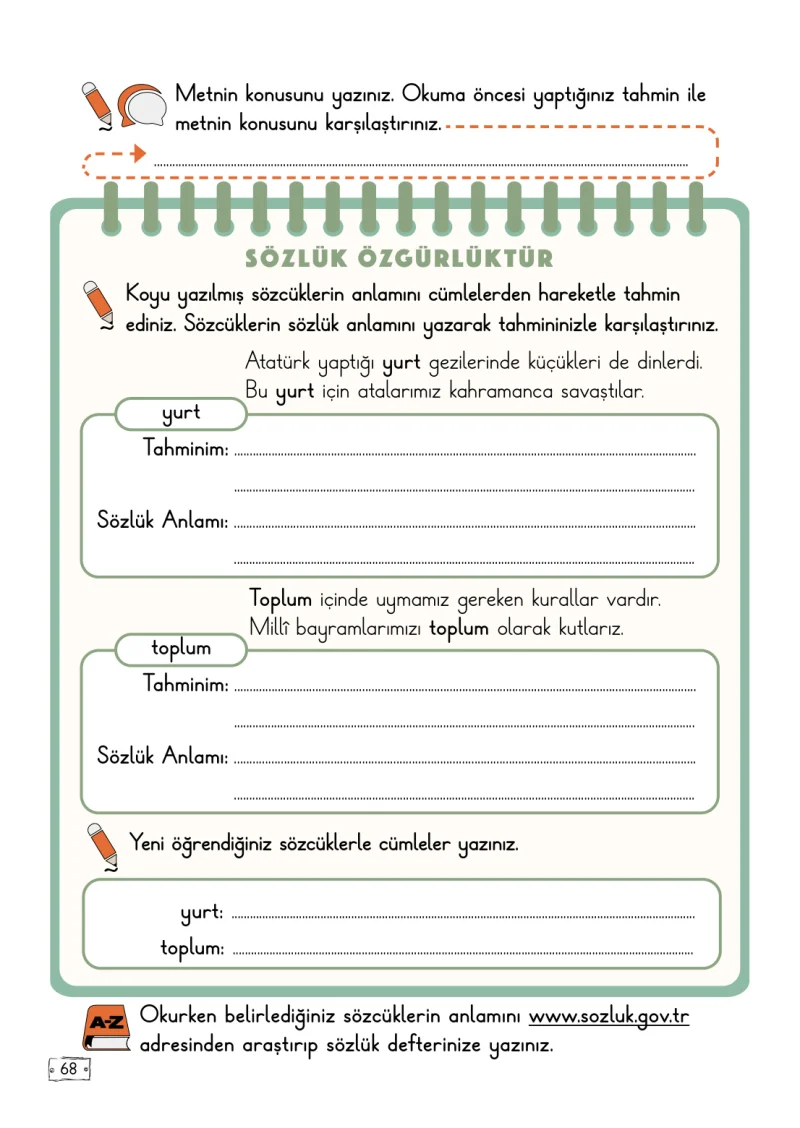 2. Sınıf Türkçe Ders Kitabı Cevapları Meb Yayınları 1. Kitap Sayfa 68