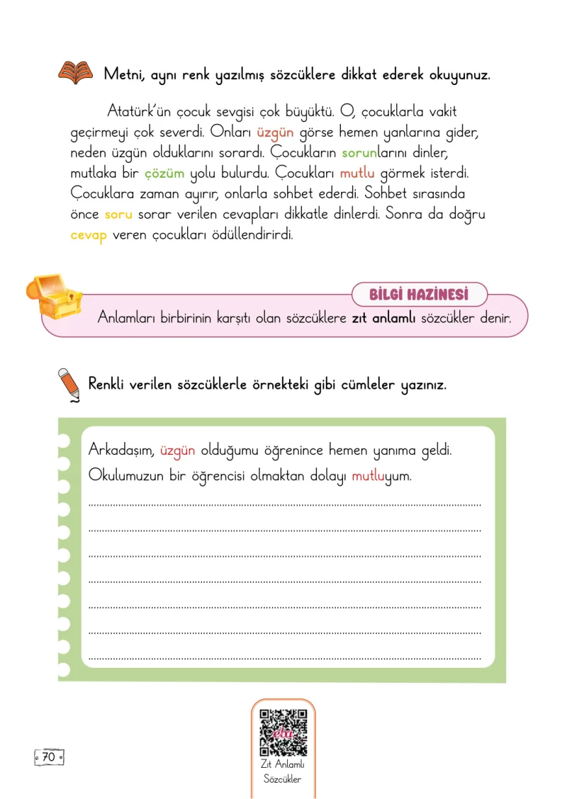 2. Sınıf Türkçe Ders Kitabı Cevapları Meb Yayınları 1. Kitap Sayfa 70