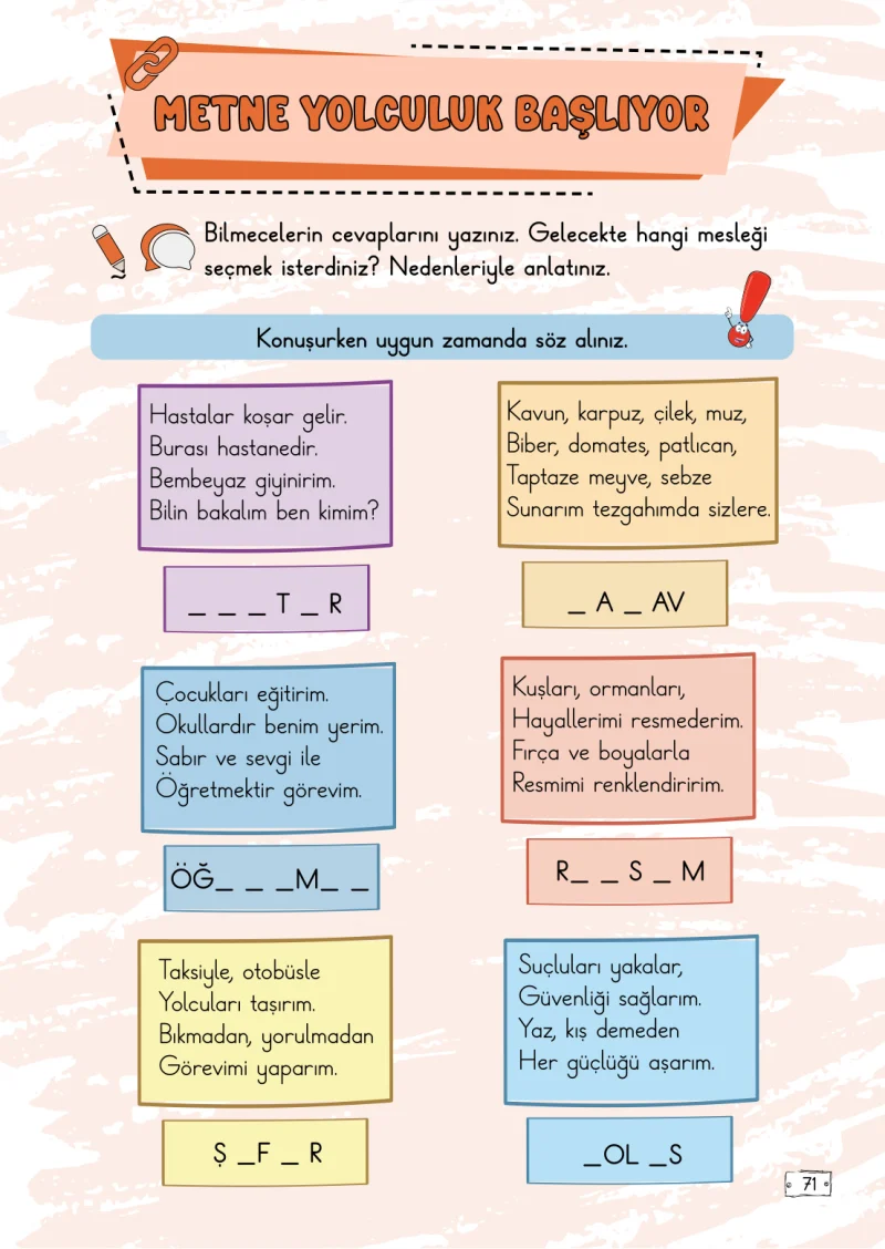 2. Sınıf Türkçe Ders Kitabı Cevapları Meb Yayınları 1. Kitap Sayfa 71