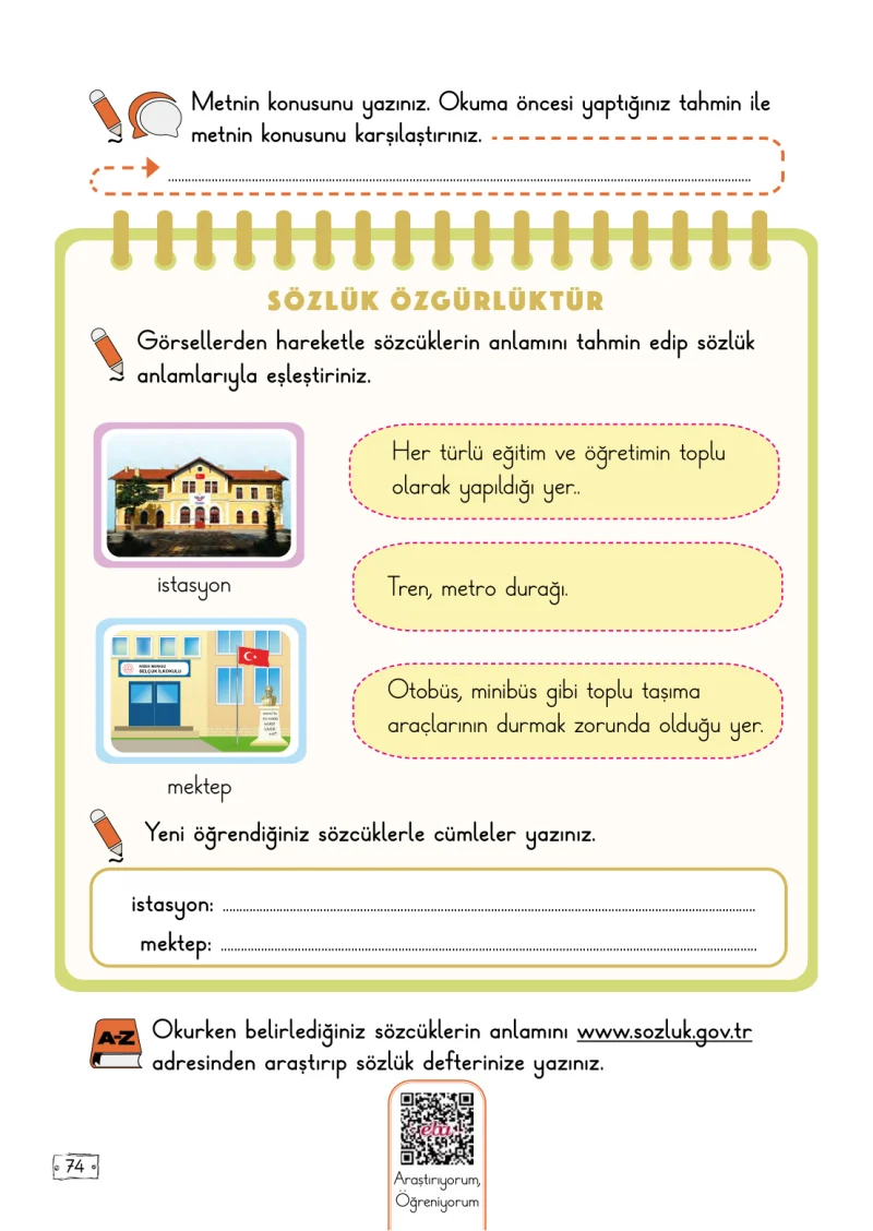 2. Sınıf Türkçe Ders Kitabı Cevapları Meb Yayınları 1. Kitap Sayfa 74
