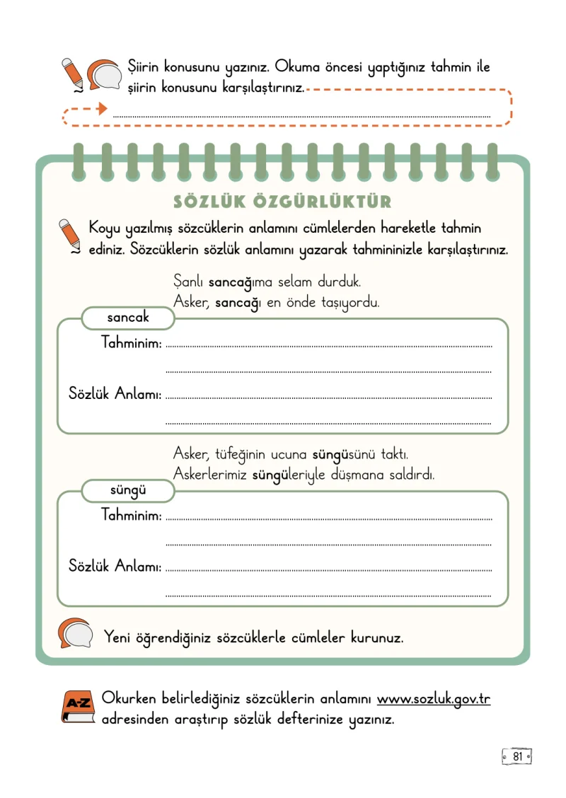 2. Sınıf Türkçe Ders Kitabı Cevapları Meb Yayınları 1. Kitap Sayfa 81
