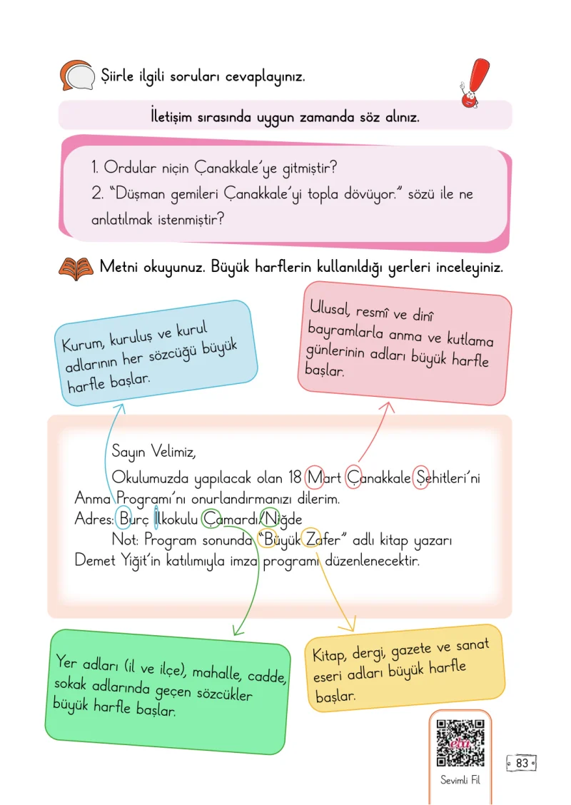 2. Sınıf Türkçe Ders Kitabı Cevapları Meb Yayınları 1. Kitap Sayfa 83