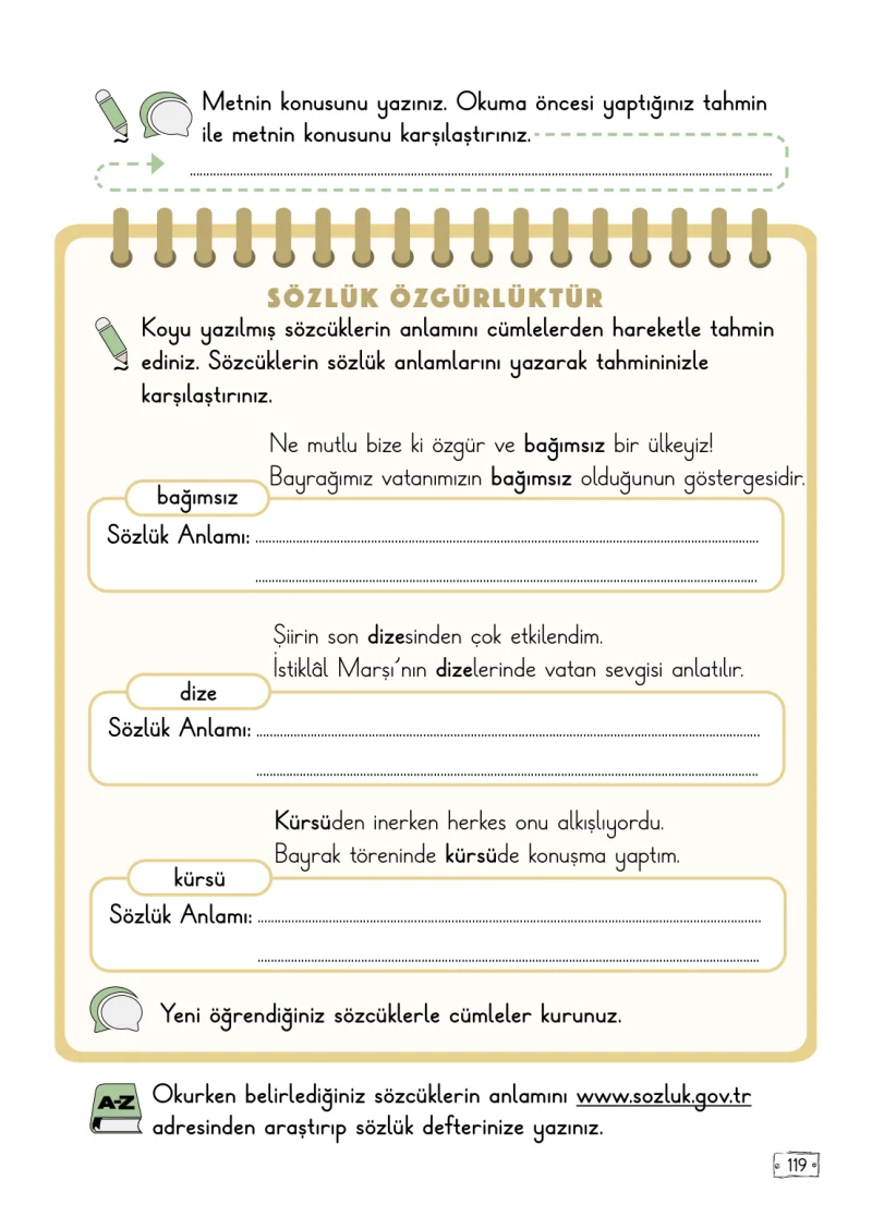 2. Sınıf Türkçe Ders Kitabı Cevapları Meb Yayınları 2. Kitap Sayfa 119