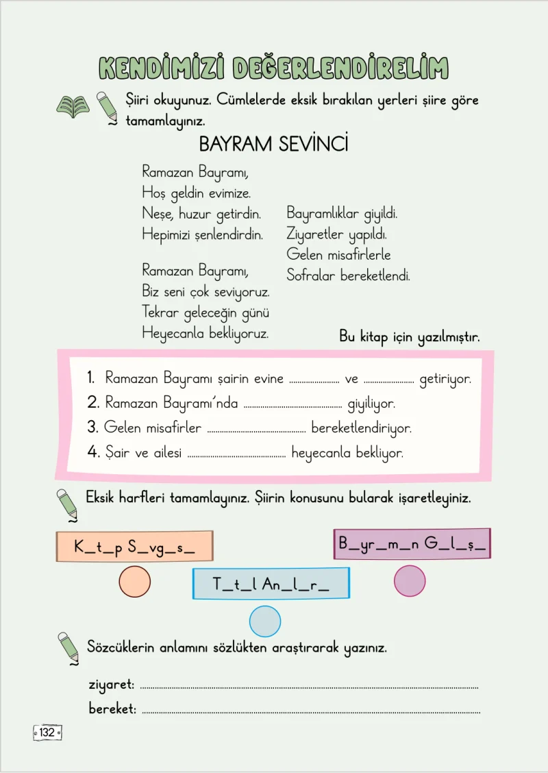 2. Sınıf Türkçe Ders Kitabı Cevapları Meb Yayınları 2. Kitap Sayfa 132