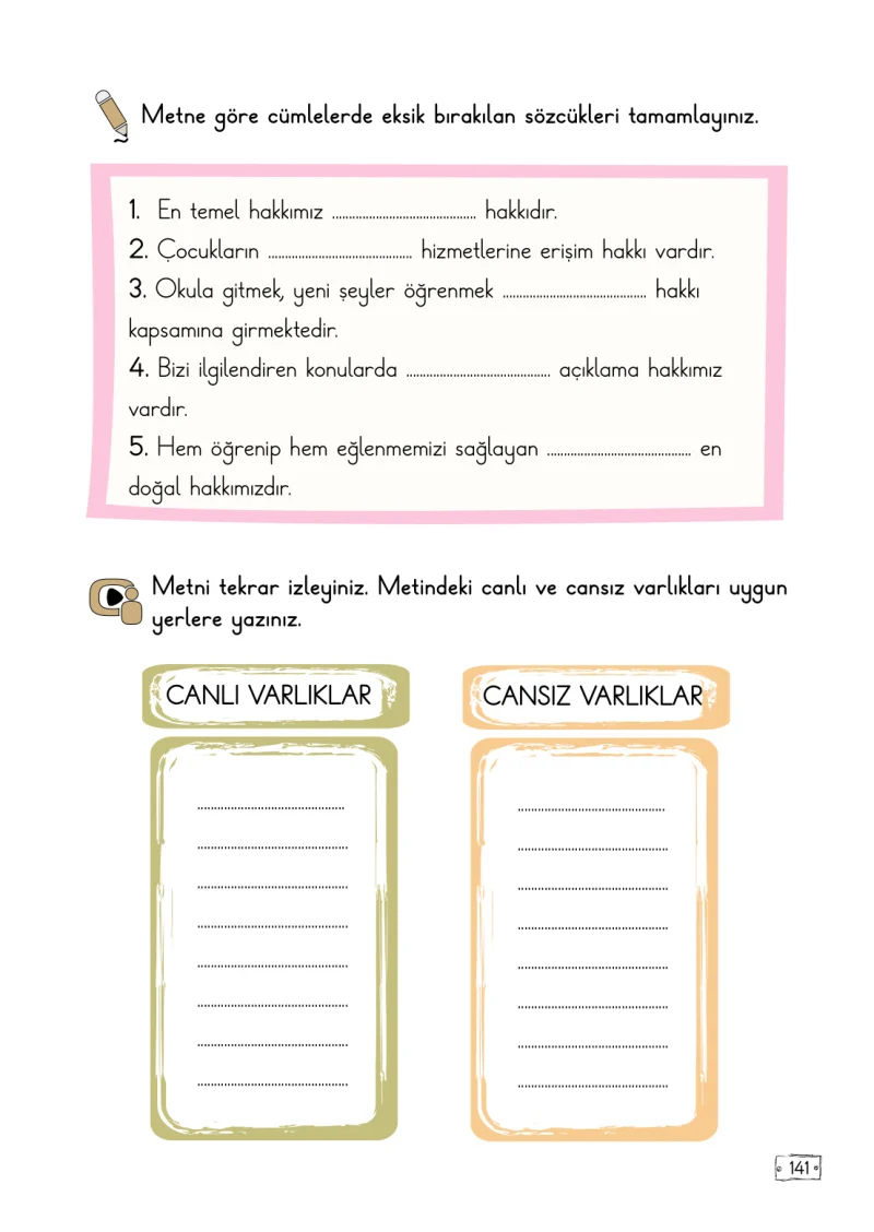 2. Sınıf Türkçe Ders Kitabı Cevapları Meb Yayınları 2. Kitap Sayfa 141