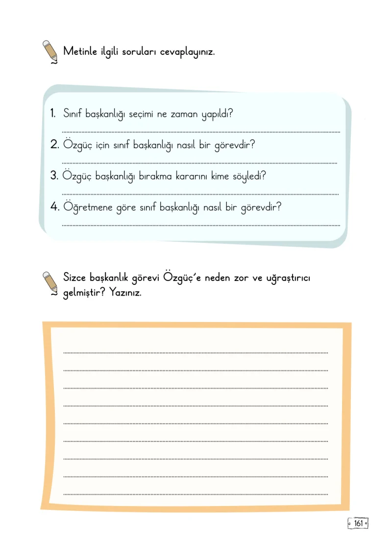 2. Sınıf Türkçe Ders Kitabı Cevapları Meb Yayınları 2. Kitap Sayfa 161