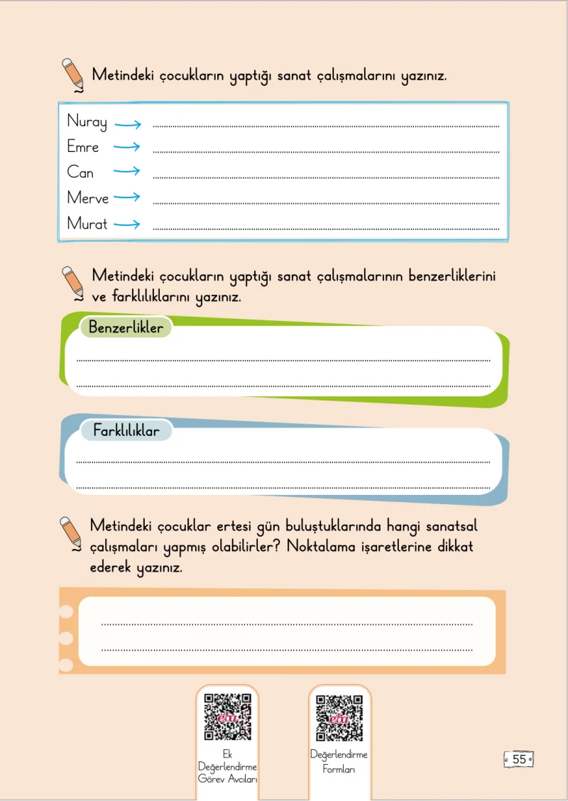 2. Sınıf Türkçe Ders Kitabı Cevapları Meb Yayınları 2. Kitap Sayfa 55