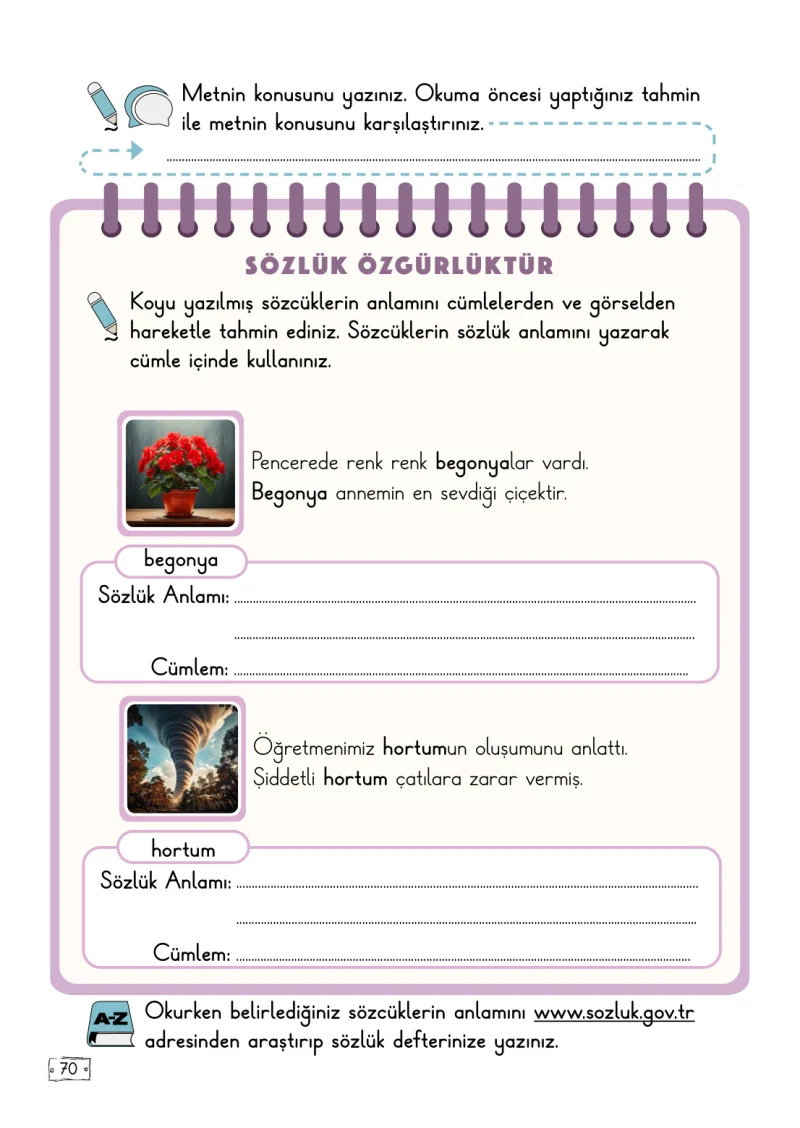 2. Sınıf Türkçe Ders Kitabı Cevapları Meb Yayınları 2. Kitap Sayfa 70