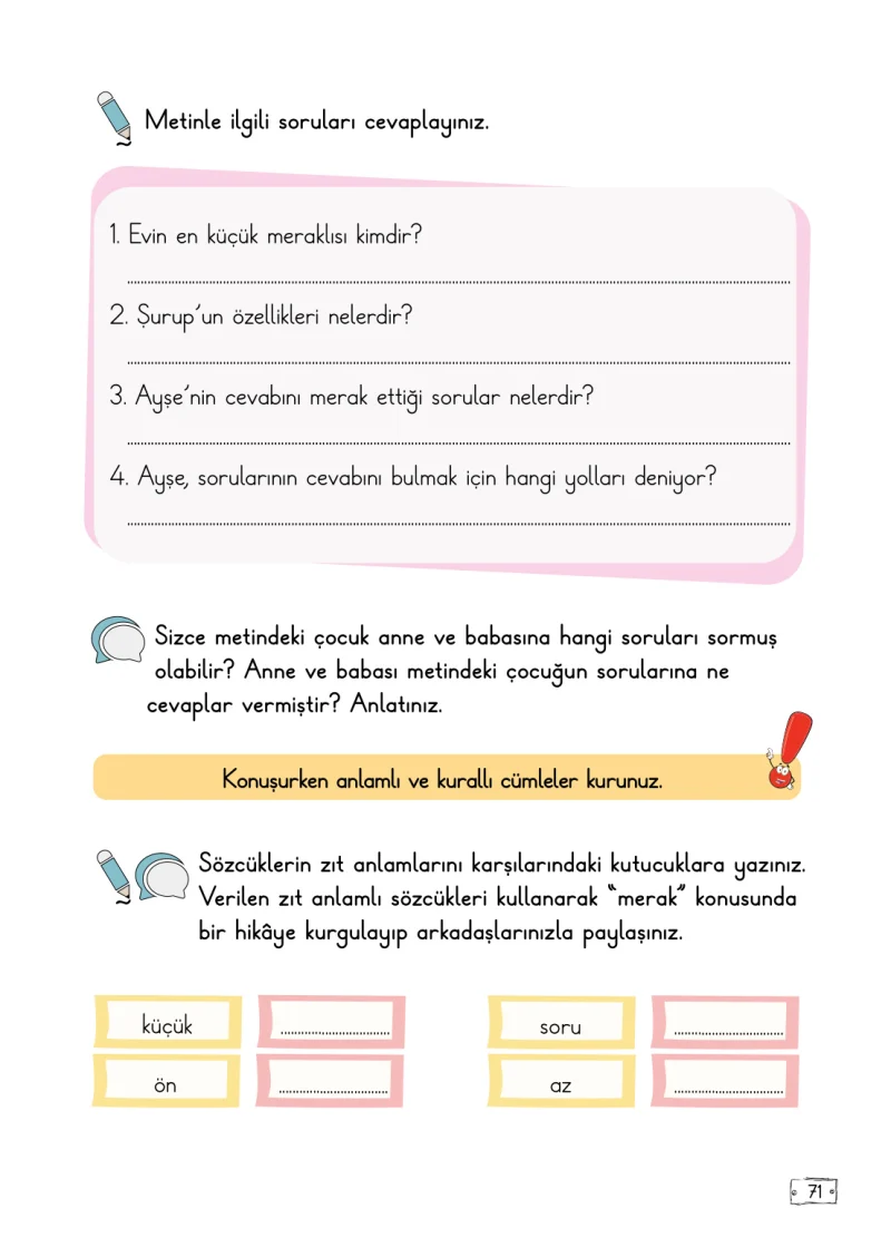 2. Sınıf Türkçe Ders Kitabı Cevapları Meb Yayınları 2. Kitap Sayfa 71