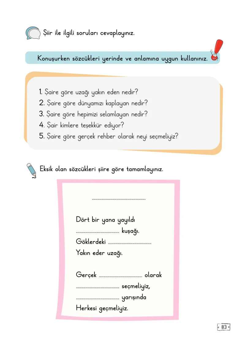 2. Sınıf Türkçe Ders Kitabı Cevapları Meb Yayınları 2. Kitap Sayfa 83