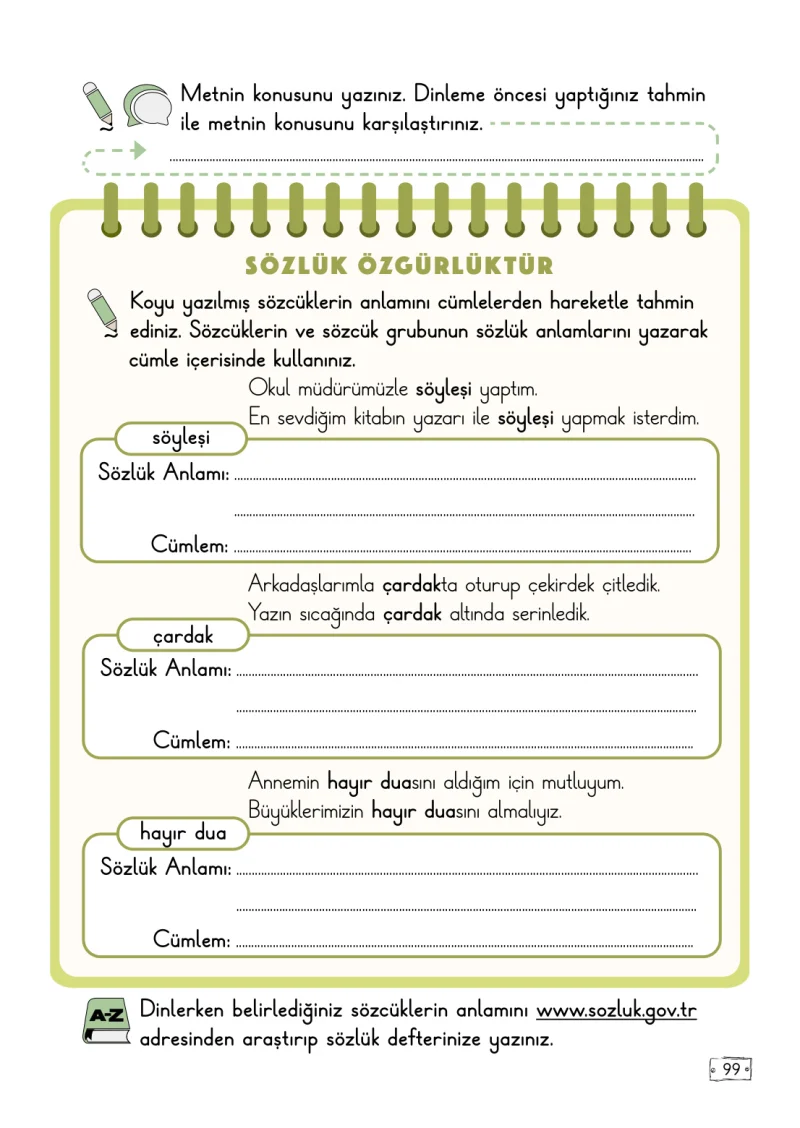 2. Sınıf Türkçe Ders Kitabı Cevapları Meb Yayınları 2. Kitap Sayfa 99