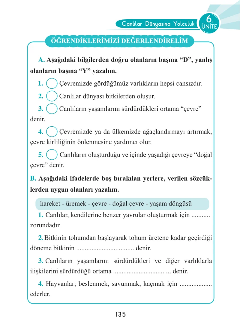 3. Sınıf Fen Bilimleri Ders Kitabı Cevapları Anka Yayınları Sayfa 135
