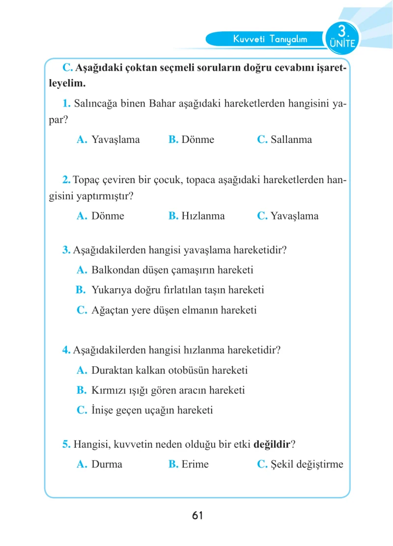 3. Sınıf Fen Bilimleri Ders Kitabı Cevapları Anka Yayınları Sayfa 61