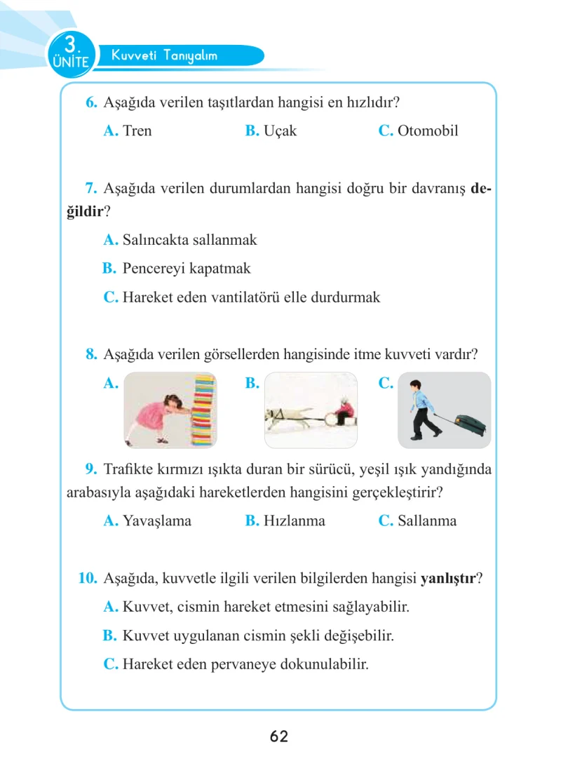 3. Sınıf Fen Bilimleri Ders Kitabı Cevapları Anka Yayınları Sayfa 62