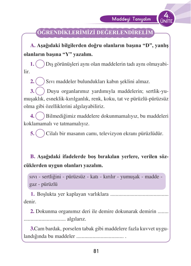 3. Sınıf Fen Bilimleri Ders Kitabı Cevapları Anka Yayınları Sayfa 81
