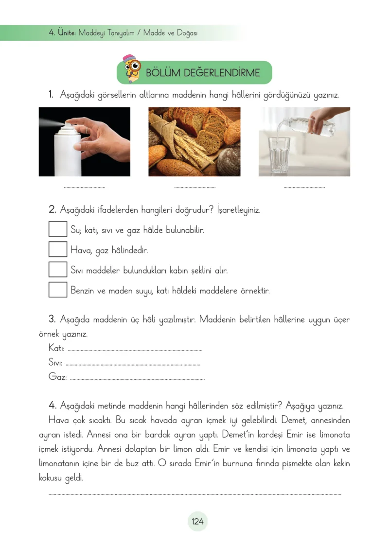 3. Sınıf Fen Bilimleri Ders Kitabı Cevapları Cem Yayınları Sayfa 124