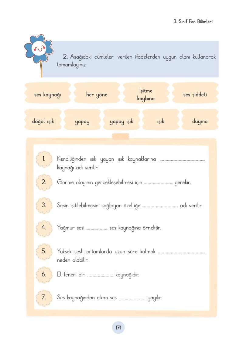 3. Sınıf Fen Bilimleri Ders Kitabı Cevapları Cem Yayınları Sayfa 171