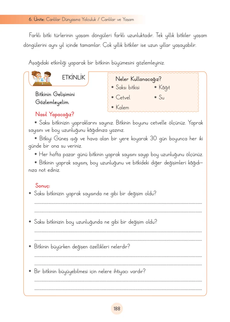3. Sınıf Fen Bilimleri Ders Kitabı Cevapları Cem Yayınları Sayfa 188