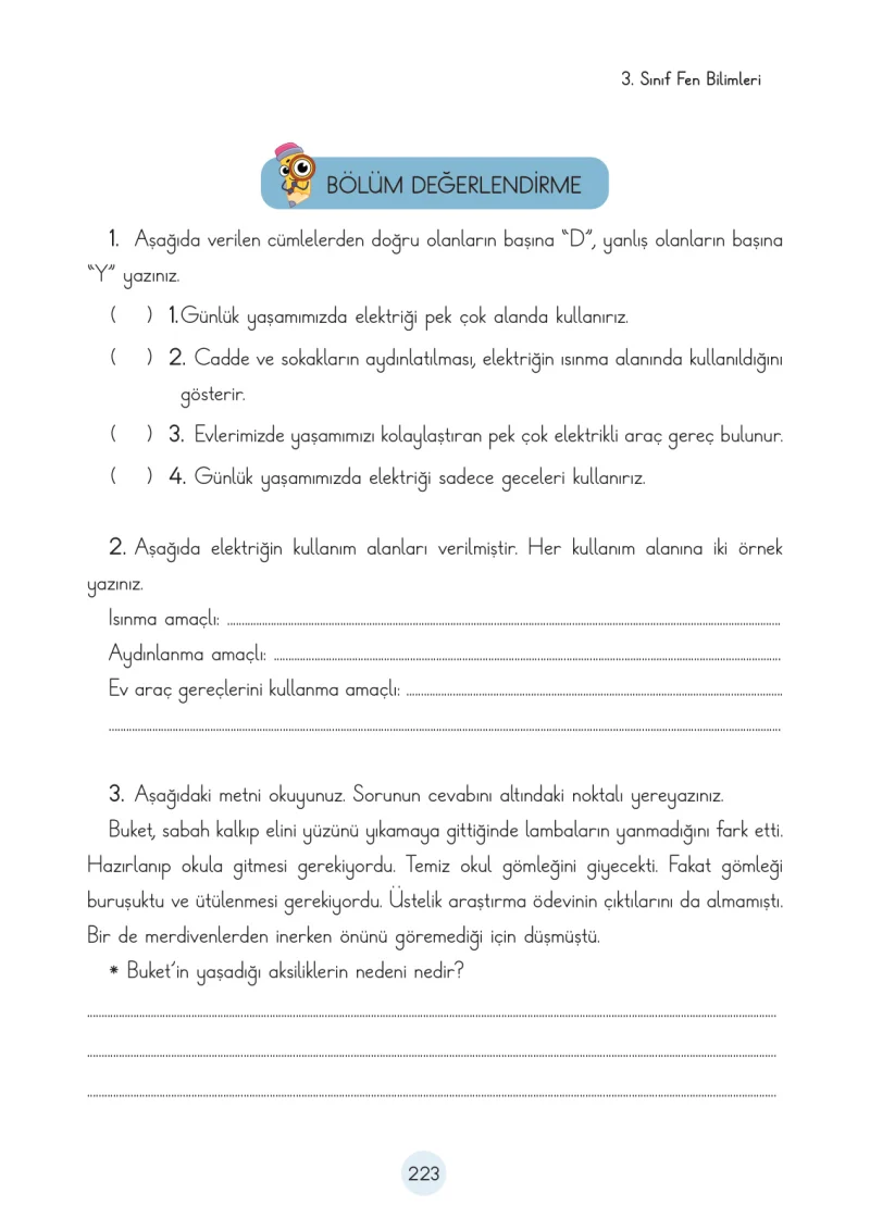 3. Sınıf Fen Bilimleri Ders Kitabı Cevapları Cem Yayınları Sayfa 223