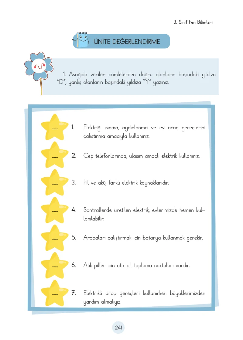 3. Sınıf Fen Bilimleri Ders Kitabı Cevapları Cem Yayınları Sayfa 241