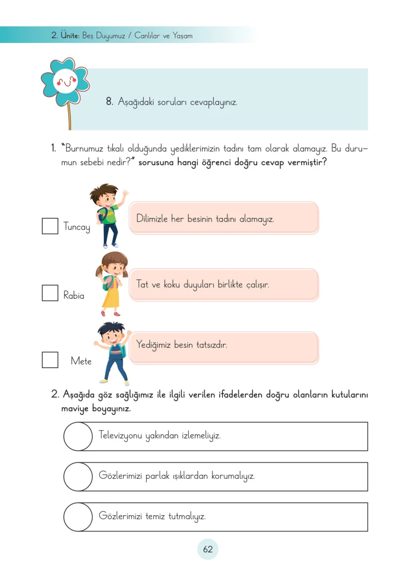 3. Sınıf Fen Bilimleri Ders Kitabı Cevapları Cem Yayınları Sayfa 62