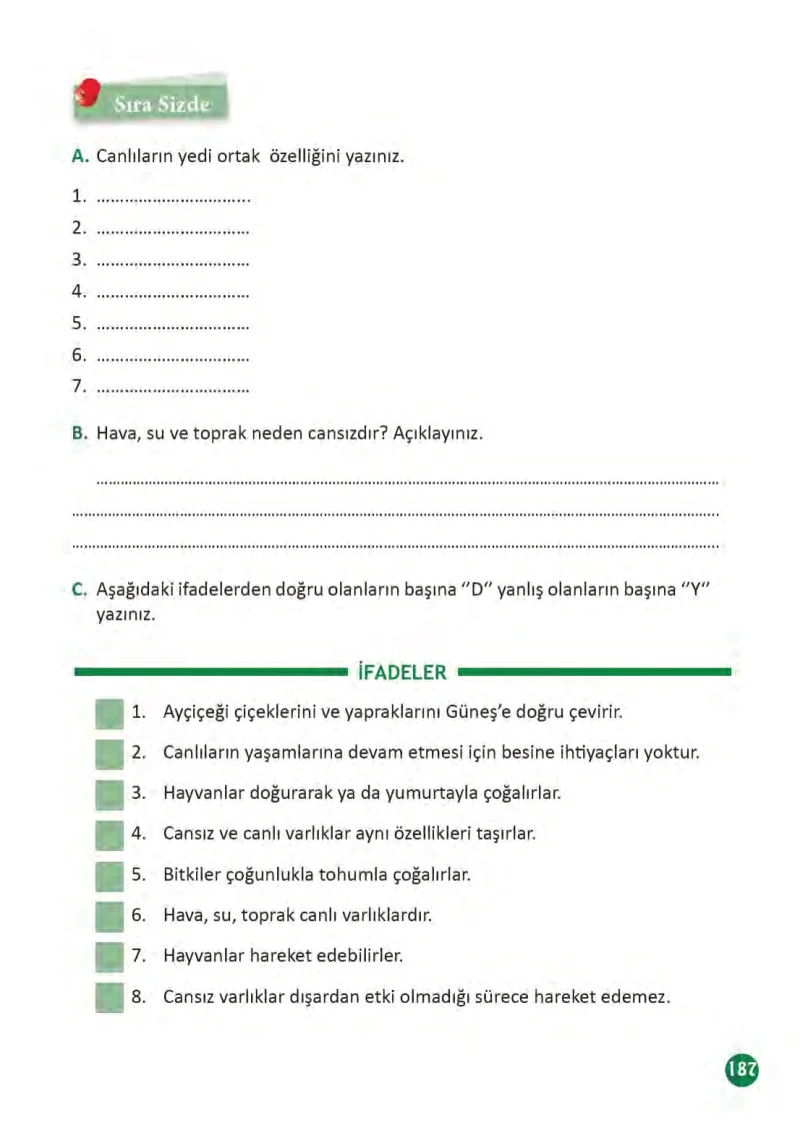 3. Sınıf Fen Bilimleri Ders Kitabı Cevapları Meb Yayınları 1 Sayfa 187