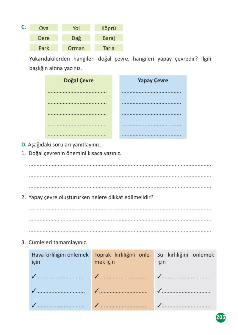 3. Sınıf Fen Bilimleri Ders Kitabı Cevapları Meb Yayınları 1 Sayfa 203