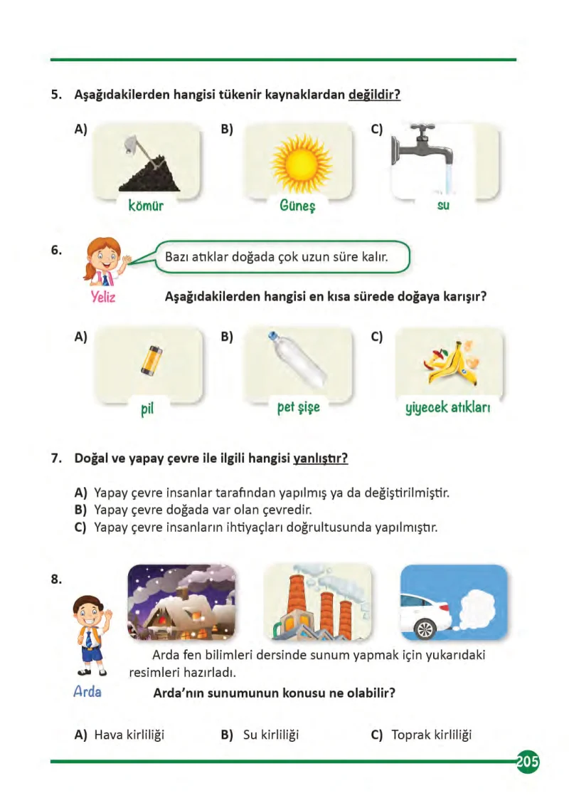3. Sınıf Fen Bilimleri Ders Kitabı Cevapları Meb Yayınları 1 Sayfa 205