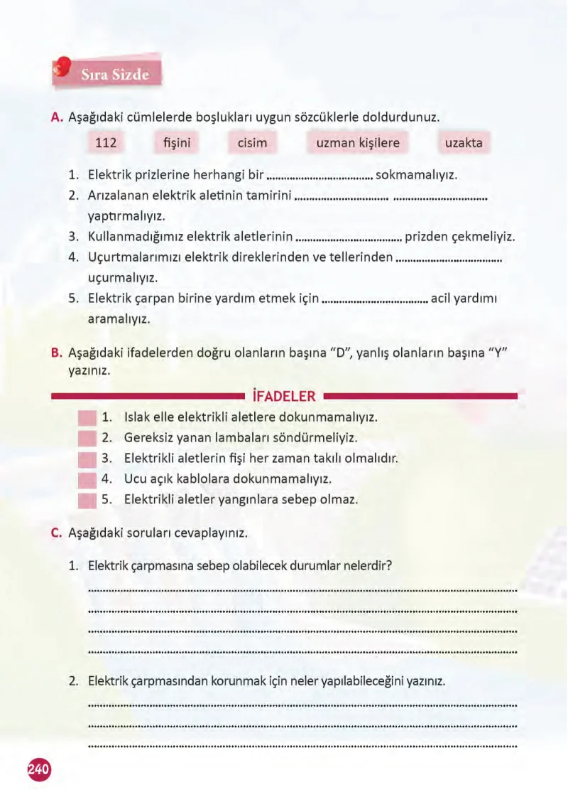 3. Sınıf Fen Bilimleri Ders Kitabı Cevapları Meb Yayınları 1 Sayfa 240