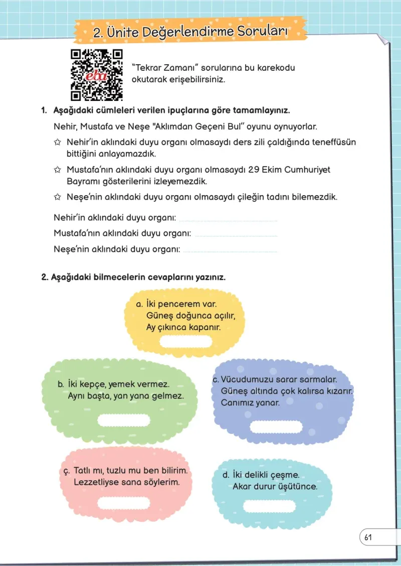 3. Sınıf Fen Bilimleri Ders Kitabı Cevapları Meb Yayınları Sayfa 61