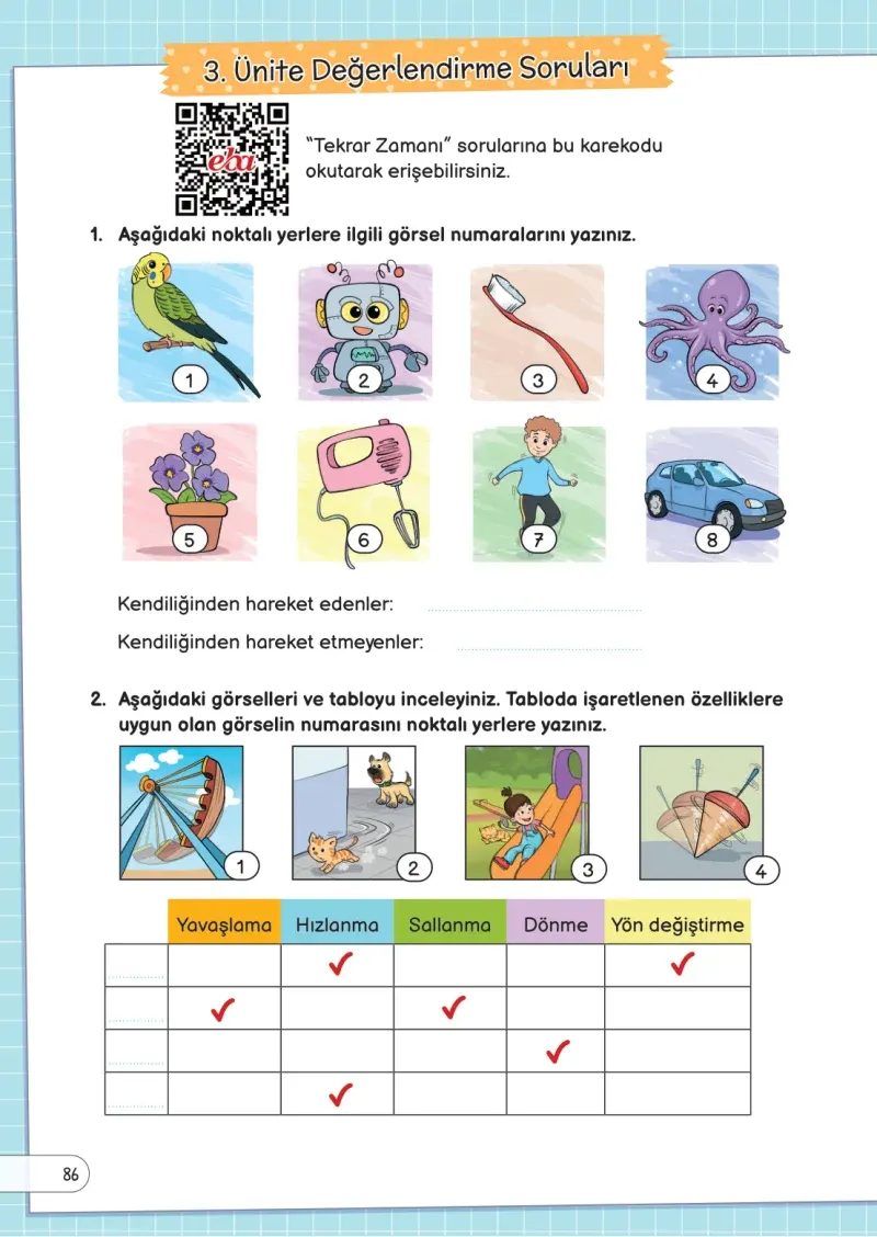 3. Sınıf Fen Bilimleri Ders Kitabı Cevapları Meb Yayınları Sayfa 86