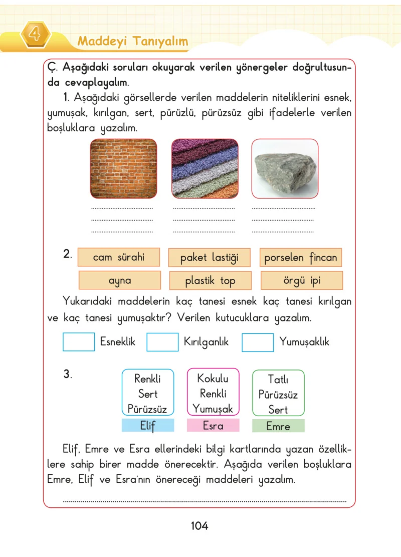 3. Sınıf Fen Bilimleri Ders Kitabı Cevapları SDR Dİkey Yayınları Sayfa 104