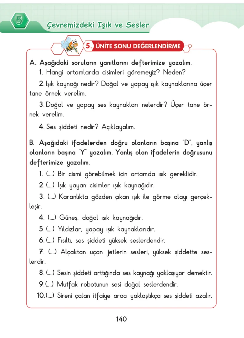 3. Sınıf Fen Bilimleri Ders Kitabı Cevapları SDR Dİkey Yayınları Sayfa 140